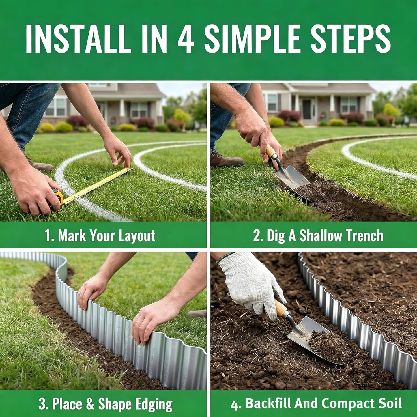 2-Inch x 66 FT Landscape Edging Border with 100 Spikes, No Dig Garden Border Edging Kit, Plastic Edging Border Flexible for Garden Flower Beds Lawn Yard Paver Pathway (Black)