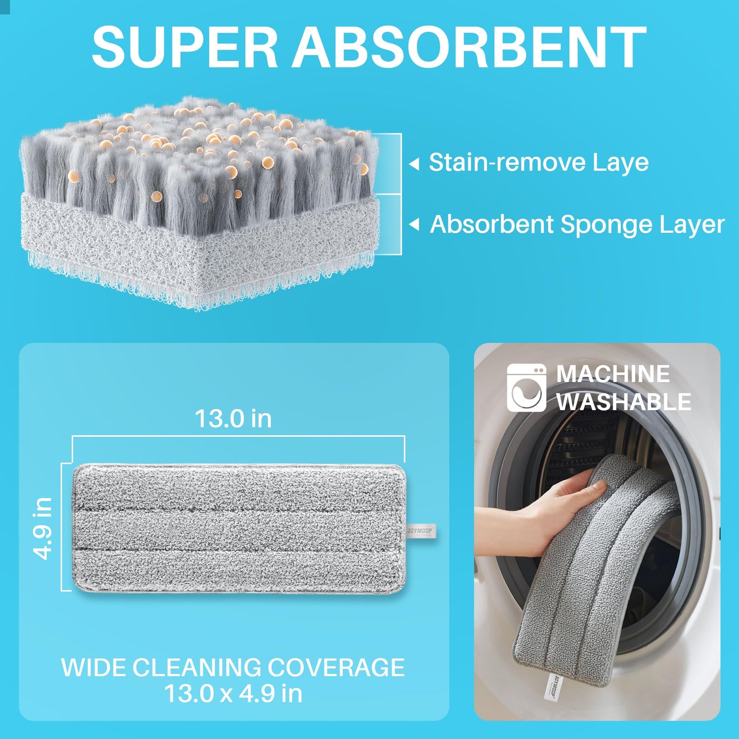 JOYMOOP Wischmopp und Eimer mit Auswringsystem, Freihand-Flachmopp und Eimer, mit 3 waschbaren Mikrofaserpads, Nass- und Trockengebrauch, Bodenreinigungssystem