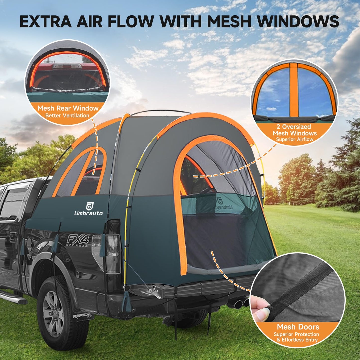 Truck Bed Tent 5.5-6ft: Easy Set Up Umburato Pickup Truck Tents for Camping, Waterproof PU3000mm Canopy for Truck Camper, Portable, Spacious for 2 Person Green