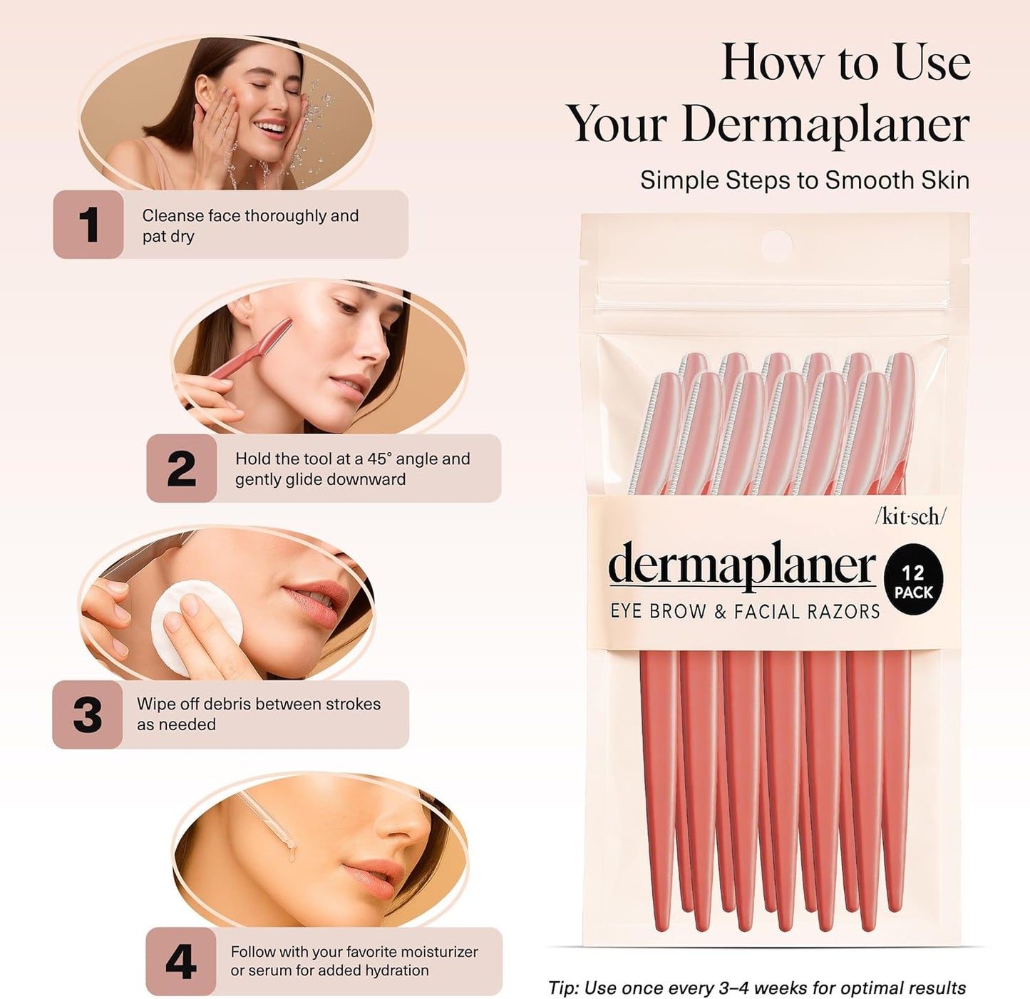 Kitsch Dermaplaning-Rasierer für Damen & Herren – Gesichtsrasierer, Augenbrauenrasierer & Gesichtshaarentferner – Peeling-Gesichtsrasierer & Hautpflege-Tool für glattere Haut – Terracotta, 12 Stück