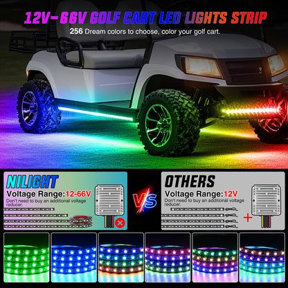 Nilight 6PCS Golf Cart Underbody Light Kit with Canopy Lights Dream Color Multi-Mode Neon Accent Lighting APP Remote Control Sound Active Music Sync IP67 Waterproof 12V-66V for EZGO Yamaha Club Car