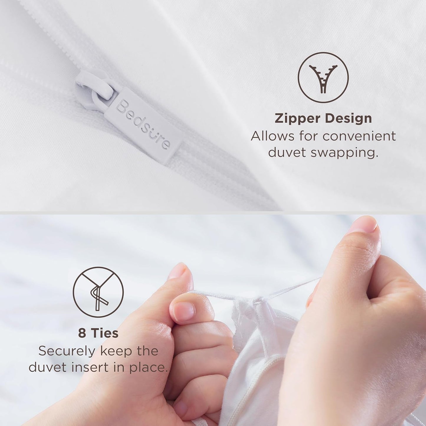 Funda nórdica blanca Bedsure, tamaño Queen, 3 piezas, aspecto de algodón prelavado, juego de cama extrasuave, incluye 1 funda nórdica de 228 x 228 cm con cierre de cremallera y 2 fundas de almohada, edredón no incluido
