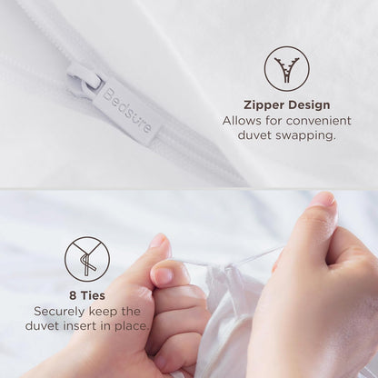 Funda nórdica blanca Bedsure, tamaño Queen, 3 piezas, aspecto de algodón prelavado, juego de cama extrasuave, incluye 1 funda nórdica de 228 x 228 cm con cierre de cremallera y 2 fundas de almohada, edredón no incluido