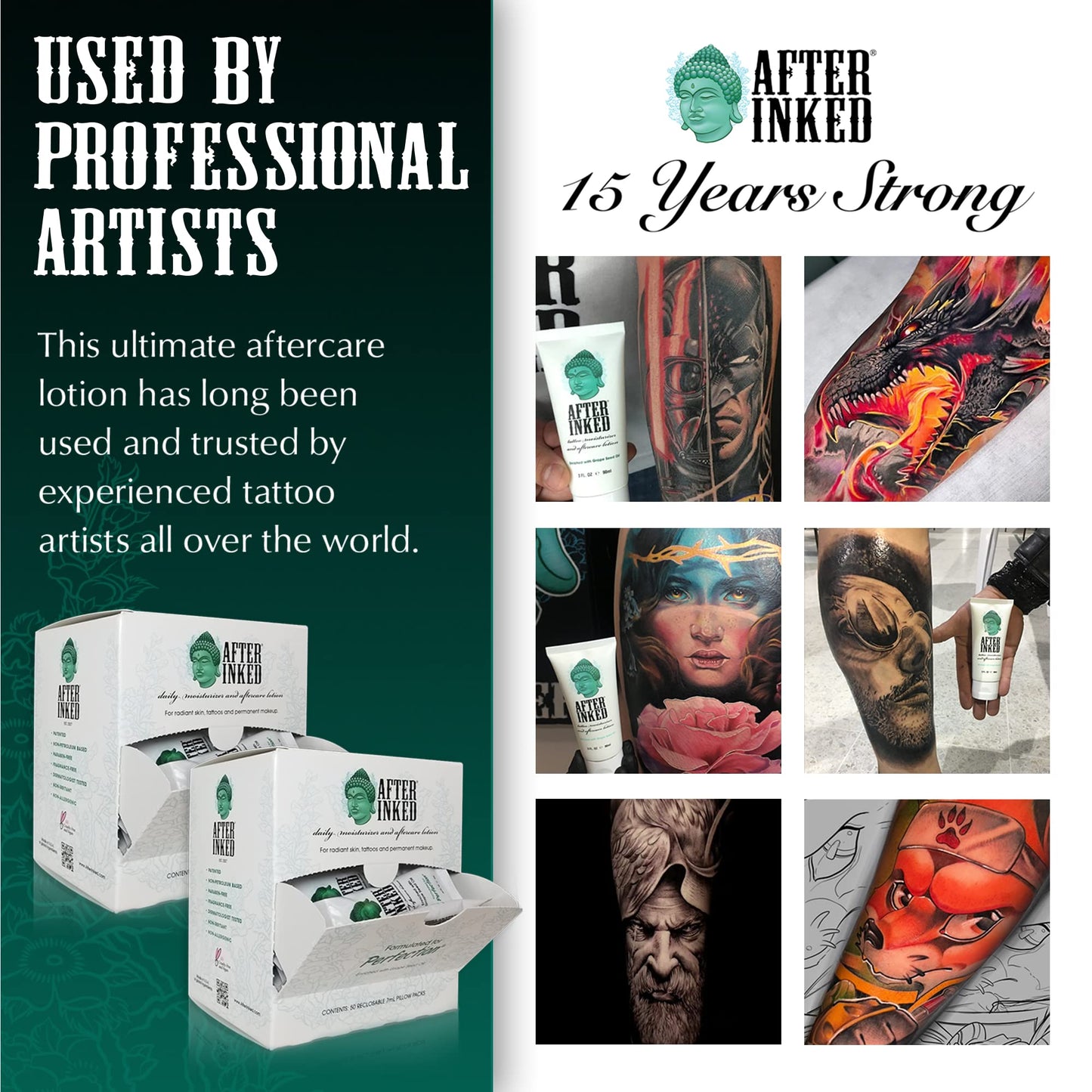 After Inked Tattoo Aftercare Lotion – Moisturizing Balm for Inked Skin, As Seen on INK MASTER – Hydrating Cream with Grape Seed Oil, Skin Nourishment & Daily Maintenance– 3 Fluid oz Tube (12-Pack)