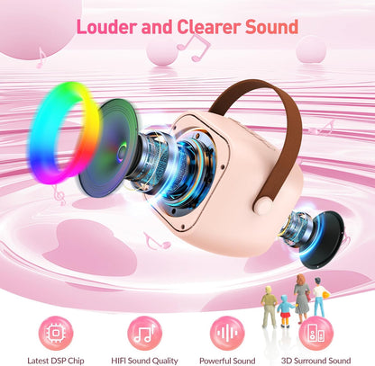 Mini Karaoke Machine for Kids Adults, Portable Bluetooth Speaker with 2 Wireless Microphone, Birthday Gifts for Girls Boys Ages 4, 5, 6, 7, 8, 9, 10, 12+ Years Old (Pinkcolor)