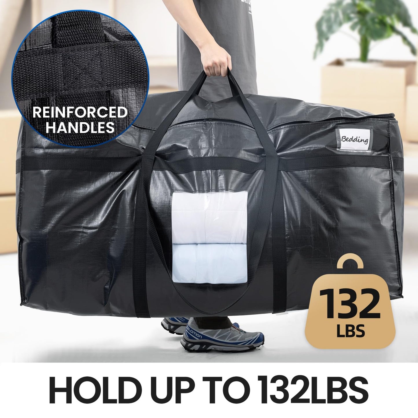 TAILI 69 Gallon Extra Large Storage Bags, XXL Blue Heavy Duty Moving Bags For Storage with Visible Window, Wrap Around Handles, Totes for Space Saving, Alternative to Moving Boxes (2 Pack)