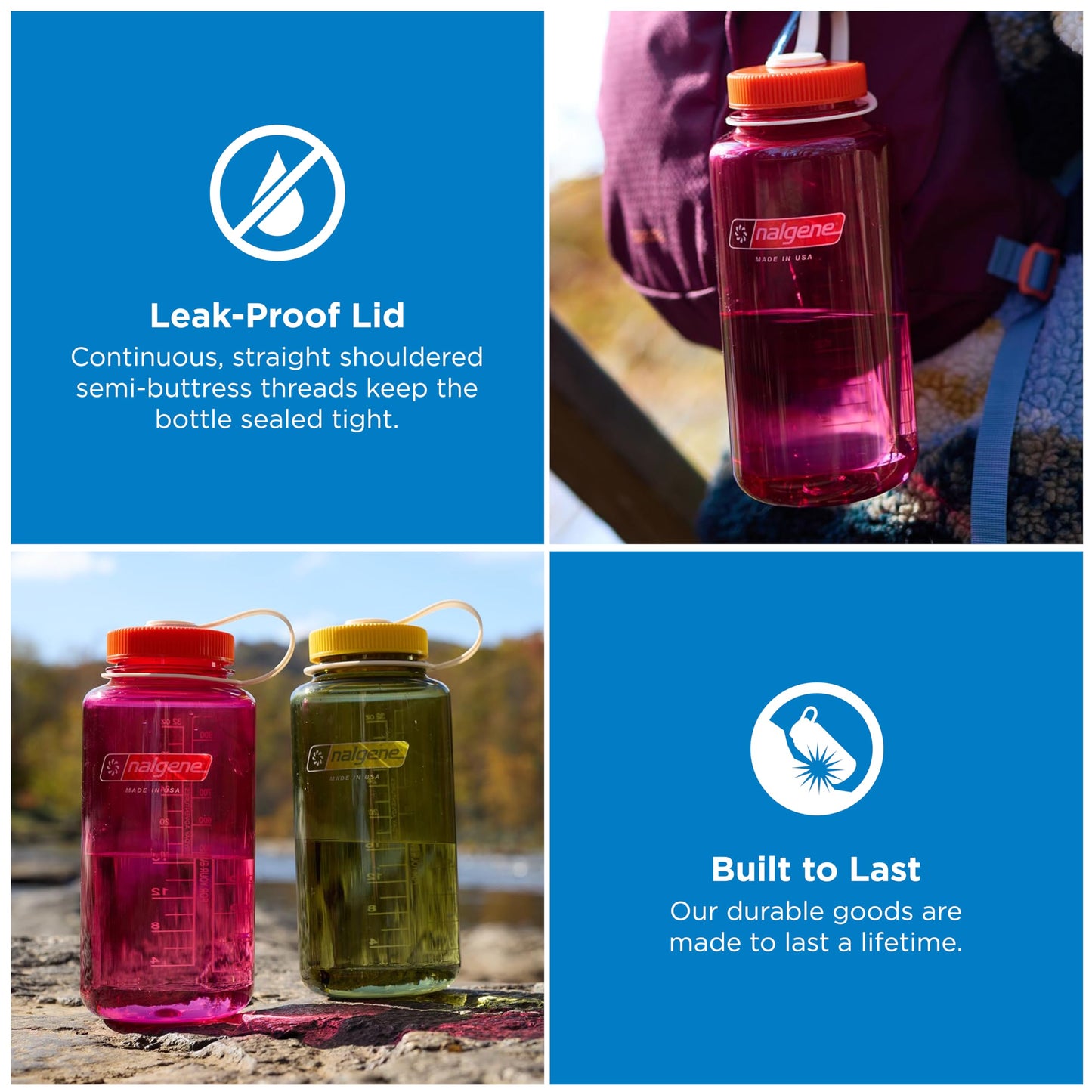Nalgene 32 oz Wide Mouth Water Bottle | BPA-Free, Durable & Leak Proof, Lightweight Bottle for Hiking & Gym, Work & Travel