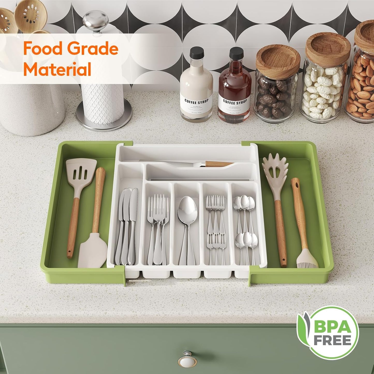 Lifewit Besteck Organizer, erweiterbarer Utensilien Organizer für die Küche, Utensilienhalter, verstellbarer Besteckkasten Schubladen Organizer für Löffel, Messer, Küchen Organizer und Aufbewahrung, Schwarz
