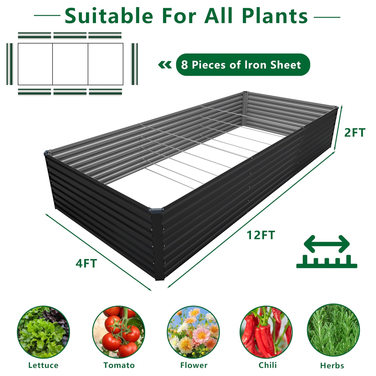 DIIYIV Galvanized Raised Garden Bed Kit Outdoor Patio,6x3x2ft Large Rectangular Metal Planter Boxes,Deep Root Box Planter for Gardening,Vegetables,Flowers,Herbs-Silver