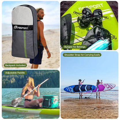 FBSPORT 11' Premium Stand Up Paddle Board, Yoga Board with SUP Accessories & Carry Bag | Wide Stance, Surf Control, Non-Slip Deck, Leash, Paddle and Pump for Youth & Adult