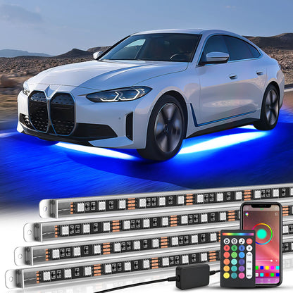 Nilight 4Pcs Car Underglow Neon Accent Strip Lights 252 LEDs RGB 8 Color Sound Active Function Music Mode with Wireless Remote Control Underbody Light Strips for Cars Van SUV Truck