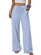 Sampeel Wide Leg Pants for Women Flowy Palazzo Drawstring Elastic Waist Trousers with Pockets Summer Beach Vacation Clothes