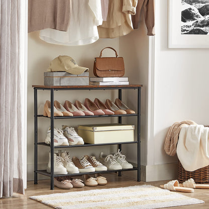 VASAGLE Shoe Rack, 4-Tier Shoe Storage Organizer for Entryway and Closet, Holds 9-12 Pairs of Shoes, 3 Fabric Shelves, Steel Frame, Industrial, Rustic Brown and Black ULBS035B01