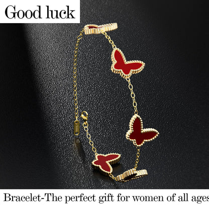 AICase 18K Gold Plated Clover Bracelet Dupes Gold/White/Black Bracelet Set for Women Flower Leaf Lucky Clover Bracelets Trendy Jewelry Birthday Gifts for Women/MoM/Friends