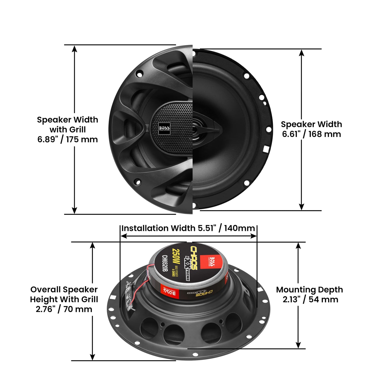 BOSS Audio Systems CH6530 Chaos Series 6,5 Zoll Auto Lautsprecher - 300 Watt (Paar), 3 Wege, Full Range, Hochtöner, Koaxial, Paarweise verkauft
