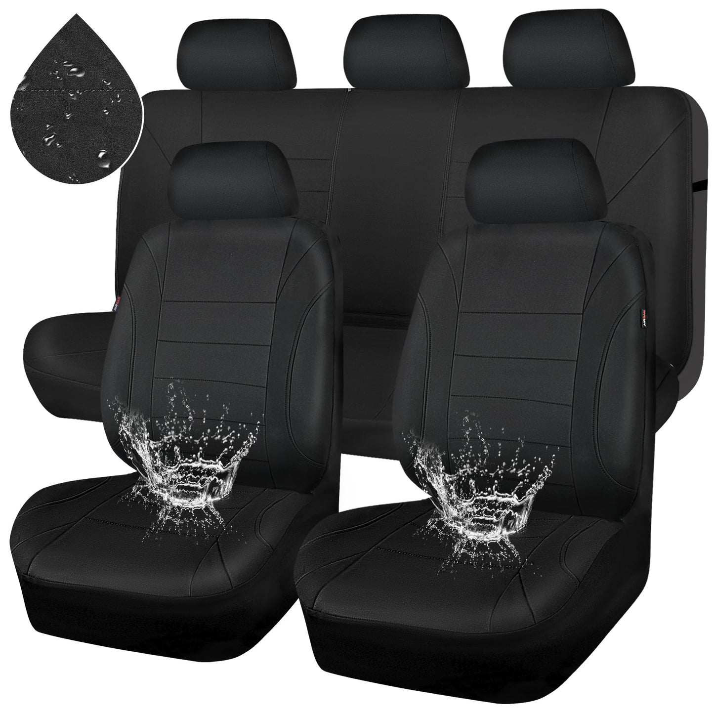 CAR Pass Neoprene Waterproof Two Front Car Seat Covers Set- Universal Fit for Vehicles, Airbag Compatiable(Black)