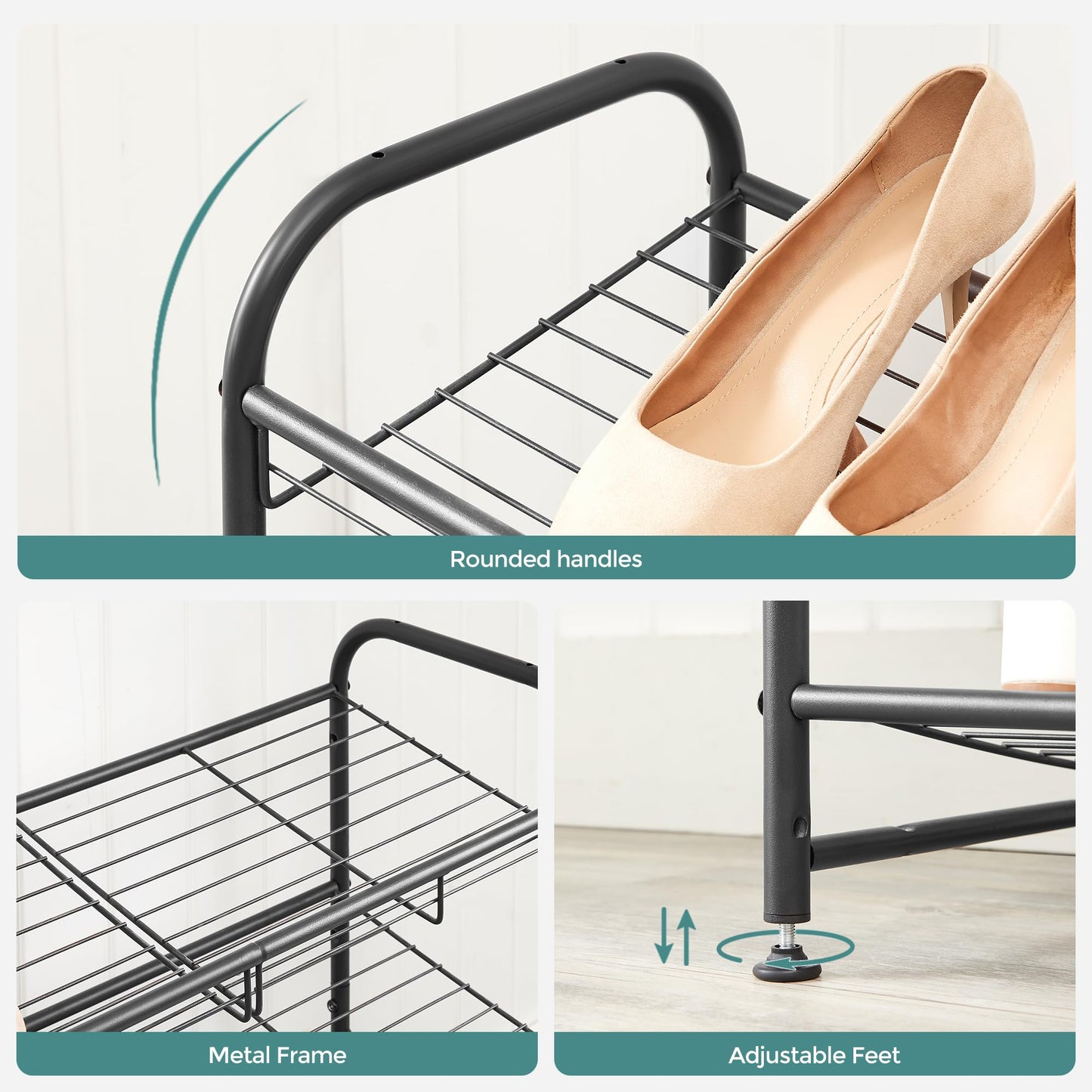 SONGMICS Stackable Shoe Rack, 4 Tier Metal Shoes Rack Storage Shelf, Holds up to 16 Pairs Shoes, Adjustable Slanted Shelves Tower Organizer for Closet Entryway Small Spaces, Bronze
