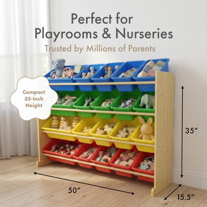 Humble Crew Toy Storage Organizer with 20 Removable Storage Bins for Kids Playroom, 4-Tier Toddler Toy Organization and Storage, Natural/White