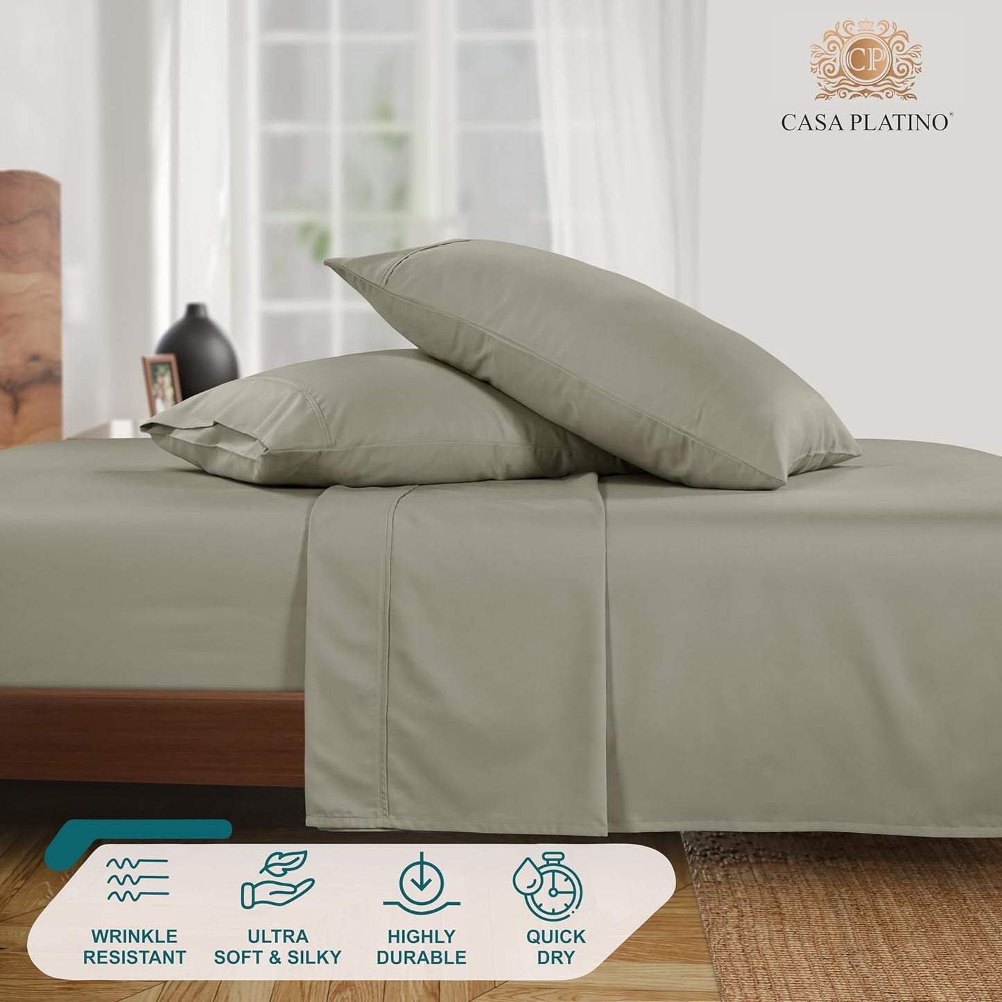 1000 Thread Count Queen Size Bed Sheet Set - Silver, Sateen Weave Luxury Deep Pocket Sheets
