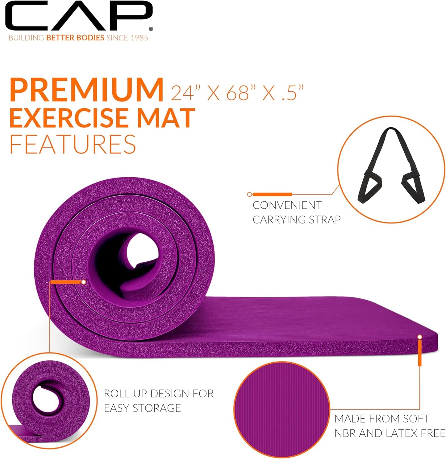 CAP Barbell Yogamatte mit hoher Dichte, 1,27 cm, mit Tragegurt | Mehrere Optionen