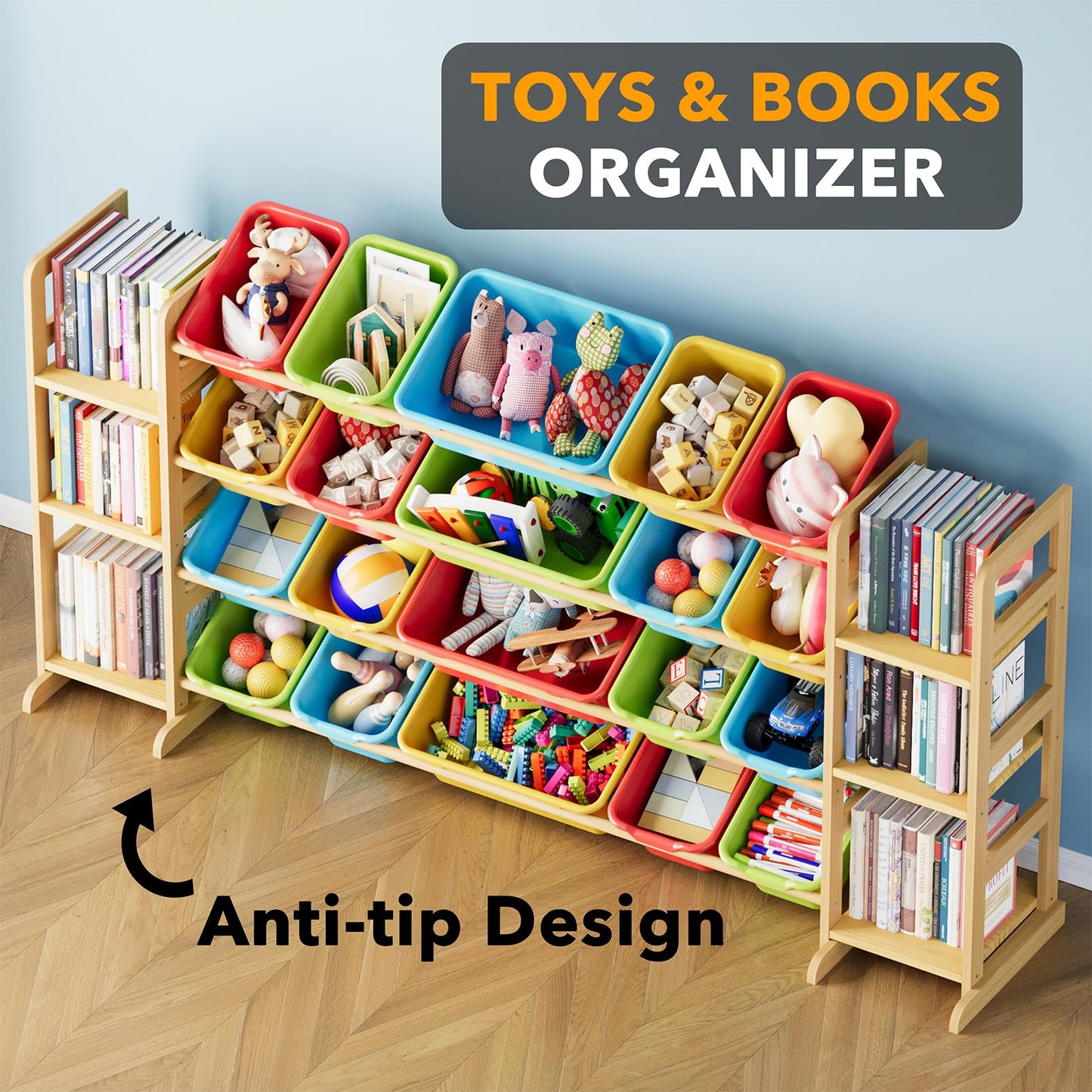 SpaceAid Toy Storage Organizer with 6 Shelves and 12 Bins, Bookshelf/Bookcase, Kids Bin Shelf, Toys Box for Playroom Organization for Bedroom & Room Decor, White, 52.3" W