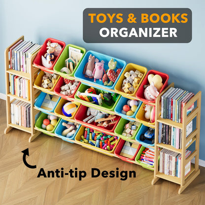 SpaceAid Toy Storage Organizer with 6 Shelves and 12 Bins, Bookshelf/Bookcase, Kids Bin Shelf, Toys Box for Playroom Organization for Bedroom & Room Decor, White, 52.3" W