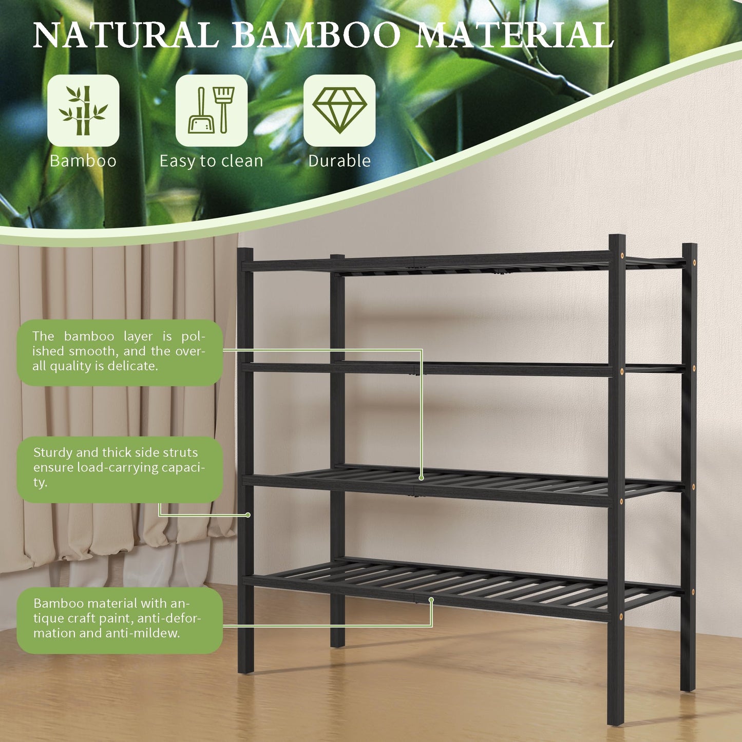 ROMGUAR CRAFT 3 Tier Bamboo Shoe Rack for Closet Free Standing Wood Shoe Shelf Storage Organizer for Entryway Small Space Stackable 27"x11"x20" (Natural)