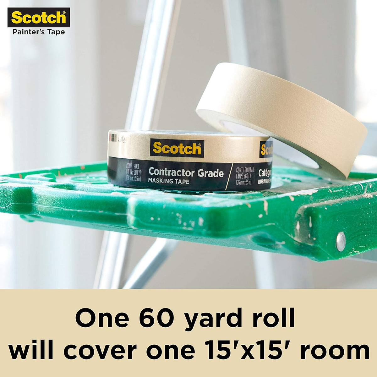 Scotch Contractor Grade Masking Tape, 0.94 inches by 60.1 yards (360 yards total), 2020, 6 Rolls