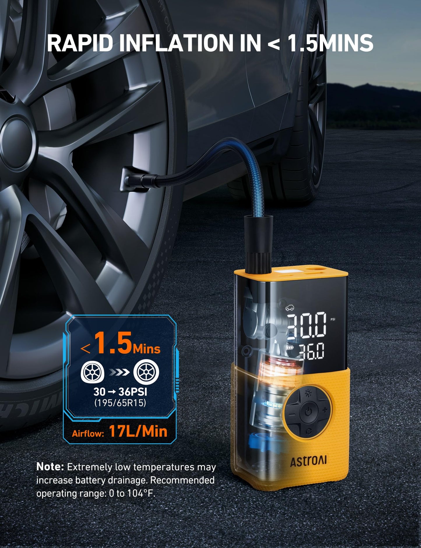 AstroAI L7 Tire Inflator Portable Air Compressor,150 PSI Cordless Mini Air Bike Auto Shut-Off Pump with Digital Display Pressure Gauge, Fast Inflation & LED Light for Car Tires,Motorcycles,Bikes,Balls