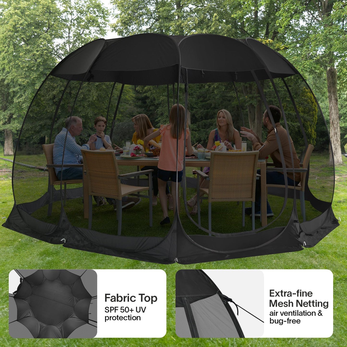 Alvantor Pop Up Screen House Tent, Instant Outdoor Gazebo with Mosquito Netting & UPF 50+ Sun Protection, Portable Canopy Shelter for Patio, Backyard, Camping (2-10 Person)