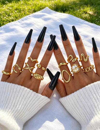 YEEZII Chunky Gold Rings for Women Non Tarnish, 18K Gold Plated Stackable Thumb Ring, Statement Women Rings Set