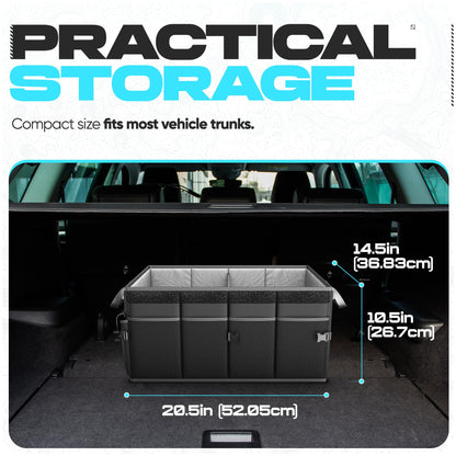 FORTEM Car Trunk Organizer, Collapsible Multi Compartment Car Organizer, Foldable SUV Storage for Car Accessories for Women Men, Non Slip Bottom, Securing Straps, Soft Cover 50L (Black, Standard)