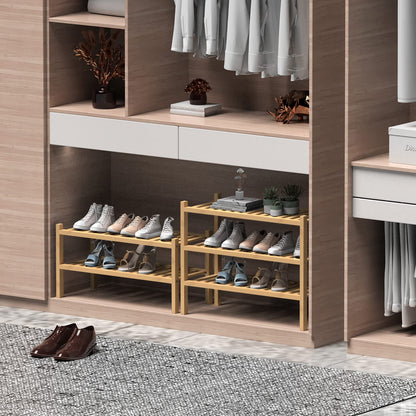 ROMGUAR CRAFT 3 Tier Bamboo Shoe Rack for Closet Free Standing Wood Shoe Shelf Storage Organizer for Entryway Small Space Stackable 27"x11"x20" (Natural)