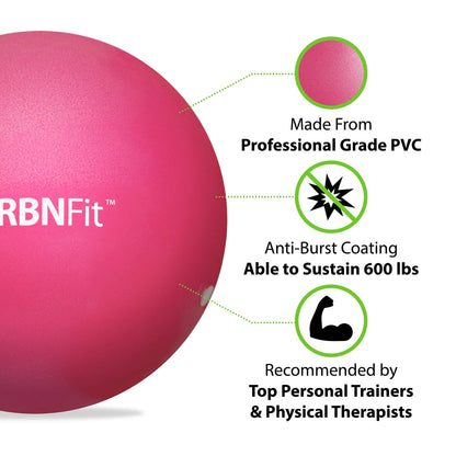 URBNFit Kleiner Gymnastikball - 23 cm Mini Pilates Ball mit Fitness Guide für Yoga, Barre, Physiotherapie, Stretching & Core Stability Workout-Pink