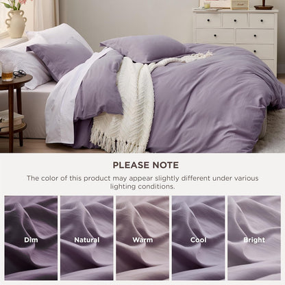 Funda nórdica blanca Bedsure, tamaño Queen, 3 piezas, aspecto de algodón prelavado, juego de cama extrasuave, incluye 1 funda nórdica de 228 x 228 cm con cierre de cremallera y 2 fundas de almohada, edredón no incluido