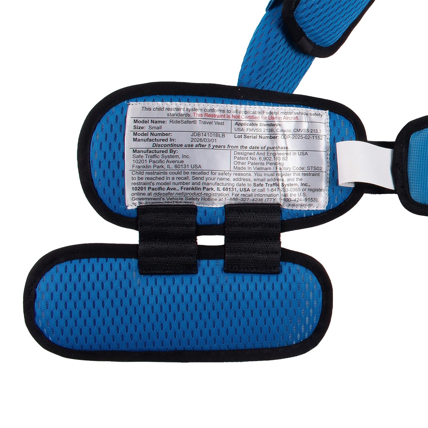 RideSafer Travel Vest Gen 6 - Small (26.5-50 lbs) - Blue - Lightweight Portable Child Safety Car Seat for Travel, Rental Cars, Rideshares