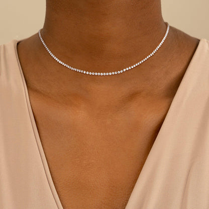 Robaice Tennis-Halskette für Damen, 14 Karat vergoldete Strass-Halskette für Frauen, zierliche Cubic Zirkonia geschliffene Kunst-Diamant-Kette 2 mm
