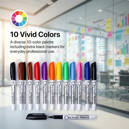 Dry Erase Markers Low Odor Fine Whiteboard Markers Thin Box of 12，10 Colors