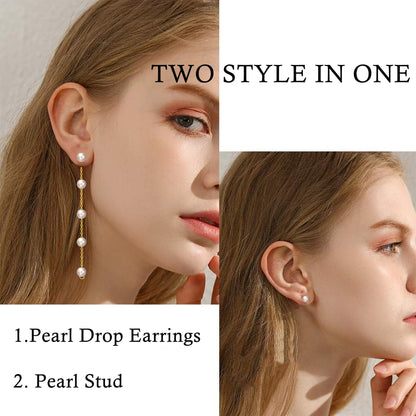 Trinckle Silber Tropfenohrringe mit Perlen, Silber Hängeohrringe für Frauen 5mm Brautperlen Lange Ohrringe für Muttertag, Weiß Boho Accessoires Hochzeitsschmuck, Silber Statement Ohrringe für Abschlussball Geburtstag