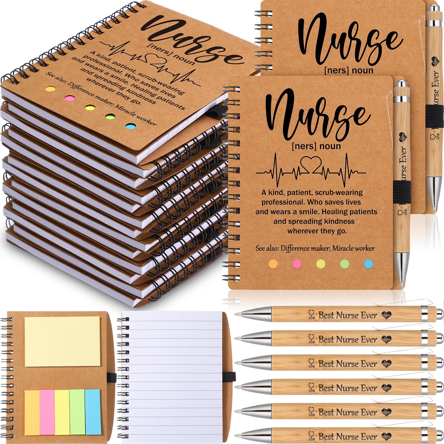 Skyygemm 48 Sets Nurse Appreciation Gifts Bulk 2026 Thank You Gift Notebook with Sticky Notepad Index Tabs with Bamboo Ballpoint Bulk for Nurse Week Medical Graduation Party