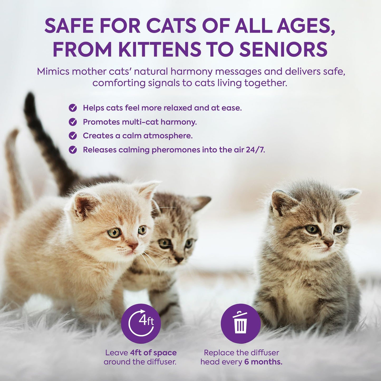 TopSum Cat Calming Pheromone Diffuser: Feline Pheromones Plug in for Stress, Alone At Home, Spraying, Fighting, Scratching, Aggression & Excessive Meowing (Purple– 6 Refills)