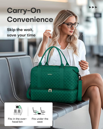 HOTOR Reisetasche - Große Weekender-Tasche für Frauen, Handgepäck mit Schuhfach, Übernachtungstasche mit Kulturtasche für Reiseutensilien und Reisezubehör, Schwarz, 34,0 x 45,0 x 20,0 cm