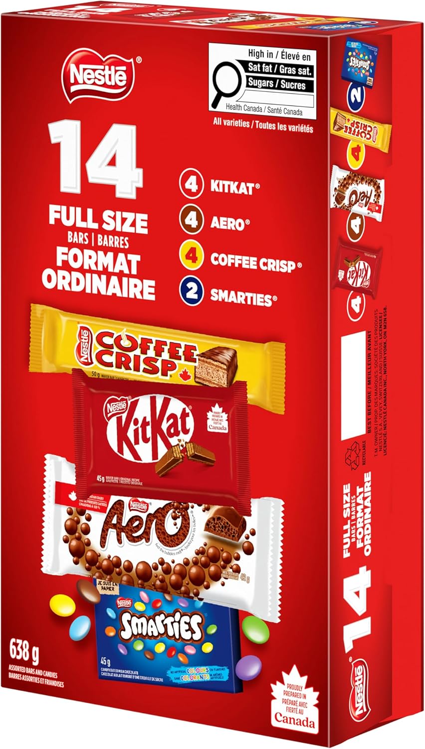 NESTLE Assorted Full Size Bars & Candies, KITKAT, AERO, COFFEE CRISP & SMARTIES, Individually Wrapped, Prepared in Canada, 638 g