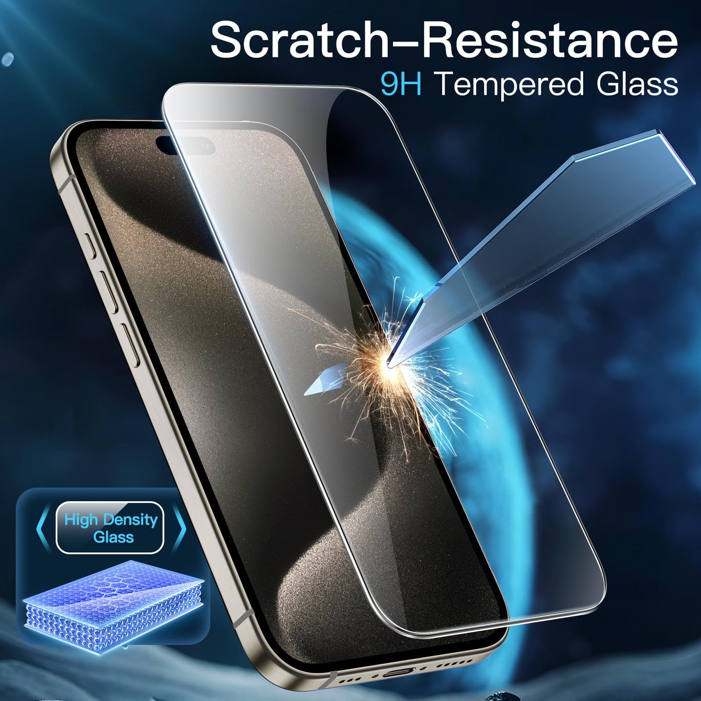 JETech Displayschutzfolie für iPhone 16 6,1 Zoll, gehärtetes Glas mit einfachem Installationstool, Case-Friendly, HD Klar, 3 Stück