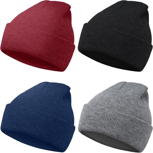 MENOLY Kids Winter hat, 4 Pack Winter Beanies Stretch Skull Cap Knit Beanie Hat Cap for Girls Boys