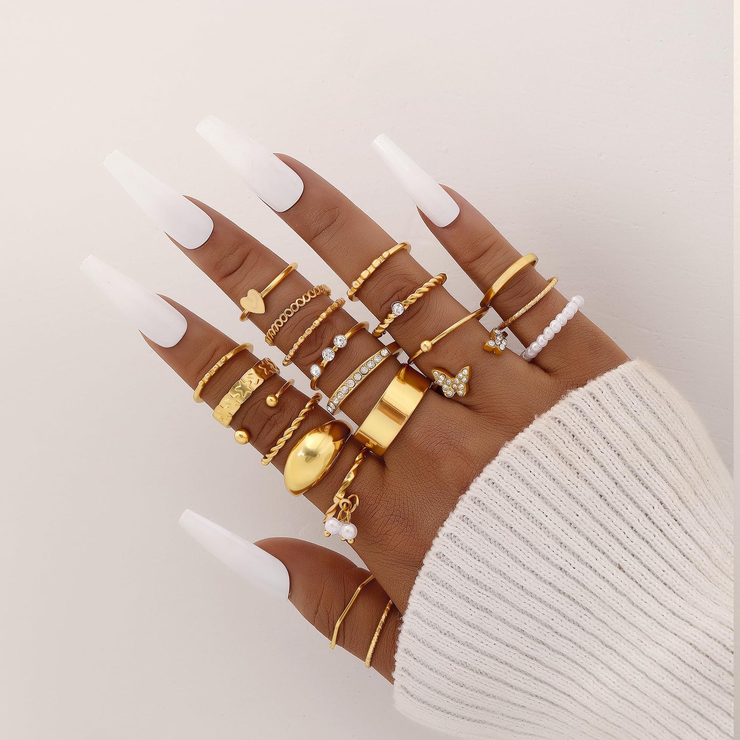 FAXHION 24-60 Pcs Gold Stackable Rings for Women, Knuckle Rings Chunky Gold Ring Set Dainty Stacking Cute Rings, Multiple Sizes Cute Jewelry Set Gift
