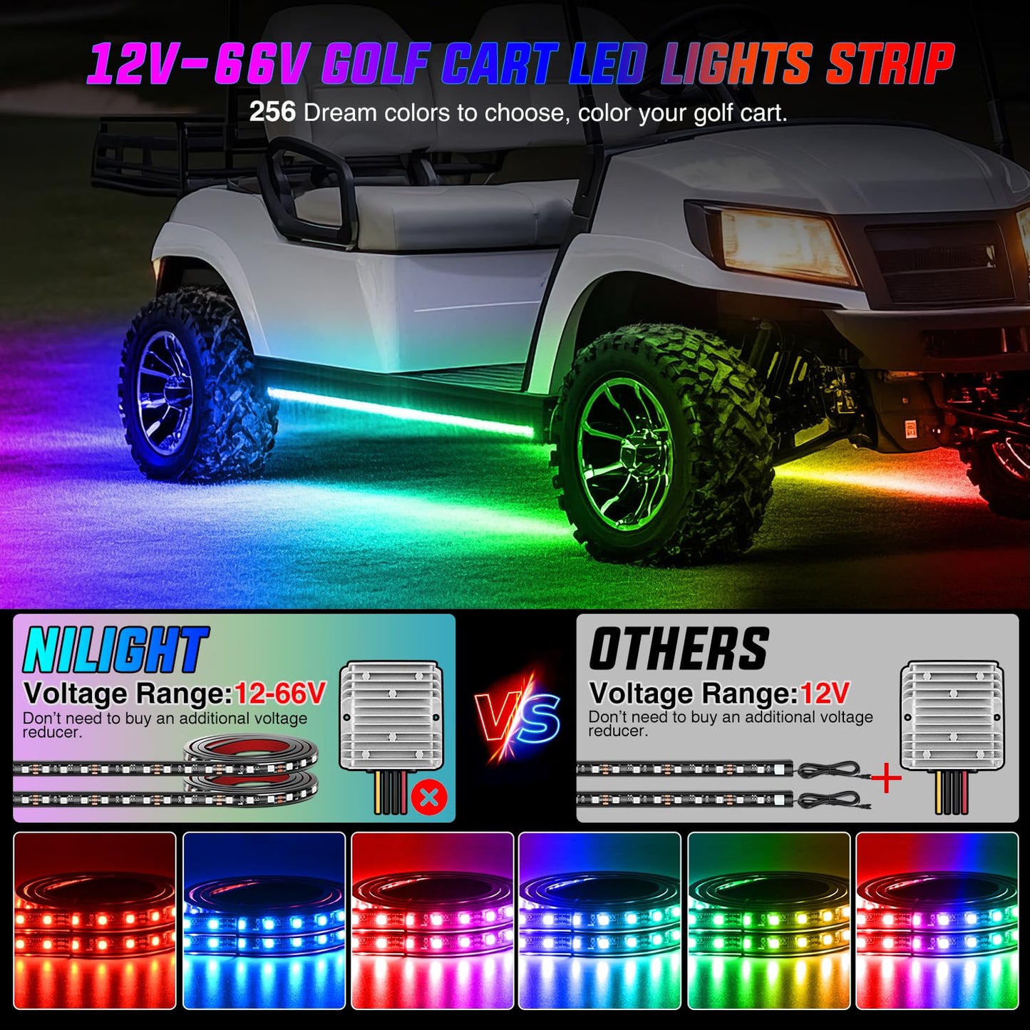 Nilight 6PCS Golf Cart Underbody Light Kit with Canopy Lights Dream Color Multi-Mode Neon Accent Lighting APP Remote Control Sound Active Music Sync IP67 Waterproof 12V-66V for EZGO Yamaha Club Car