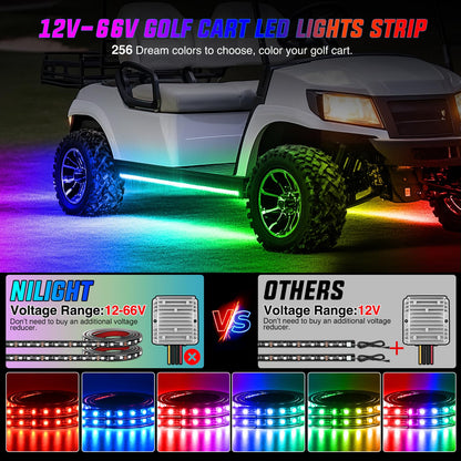 Nilight 6PCS Golf Cart Underbody Light Kit with Canopy Lights Dream Color Multi-Mode Neon Accent Lighting APP Remote Control Sound Active Music Sync IP67 Waterproof 12V-66V for EZGO Yamaha Club Car