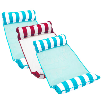 Aqua 4-in-1 Monterey Hammock Pool Float & Water Hammock, Multi-Purpose, Inflatable Pool Floats for Adults, Patented Thick, Non-Stick PVC Material, One Light Blue & One Navy/White Stripe, 2-Pack