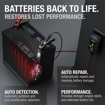 NOCO GENIUS1: 1A 6V/12V Smart-Batterieladegerät – Automatisches Erhaltungsladegerät, Trickle Charger & Desulfator mit Überladungsschutz & Temperaturkompensation – für Blei-Säure- & Lithiumbatterien